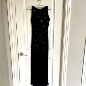 Elegant Long Black Sleeveless Dress with Crystal Details